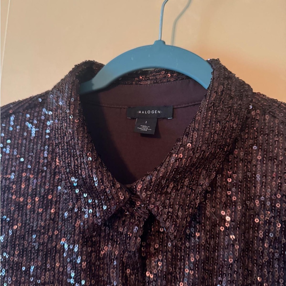 Sequin Button-Up Shirt-Halogen - Picture 2 of 4